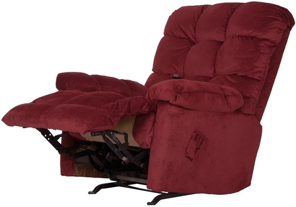 Catnapper Batts Chaise Rocker Recliner with Deluxe Heat & Massage in Red Polyester Fabric