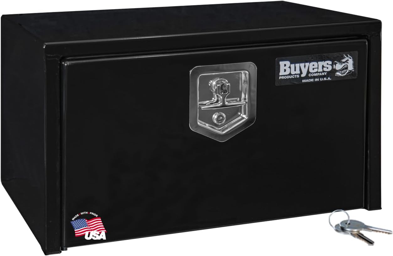 Buyers Products 1702300 Black Steel Underbody Truck Box w/ T-Handle Latch, 18x18x24 Inch, Contractor Toolbox For Organization And Storage, Job Tool Chest