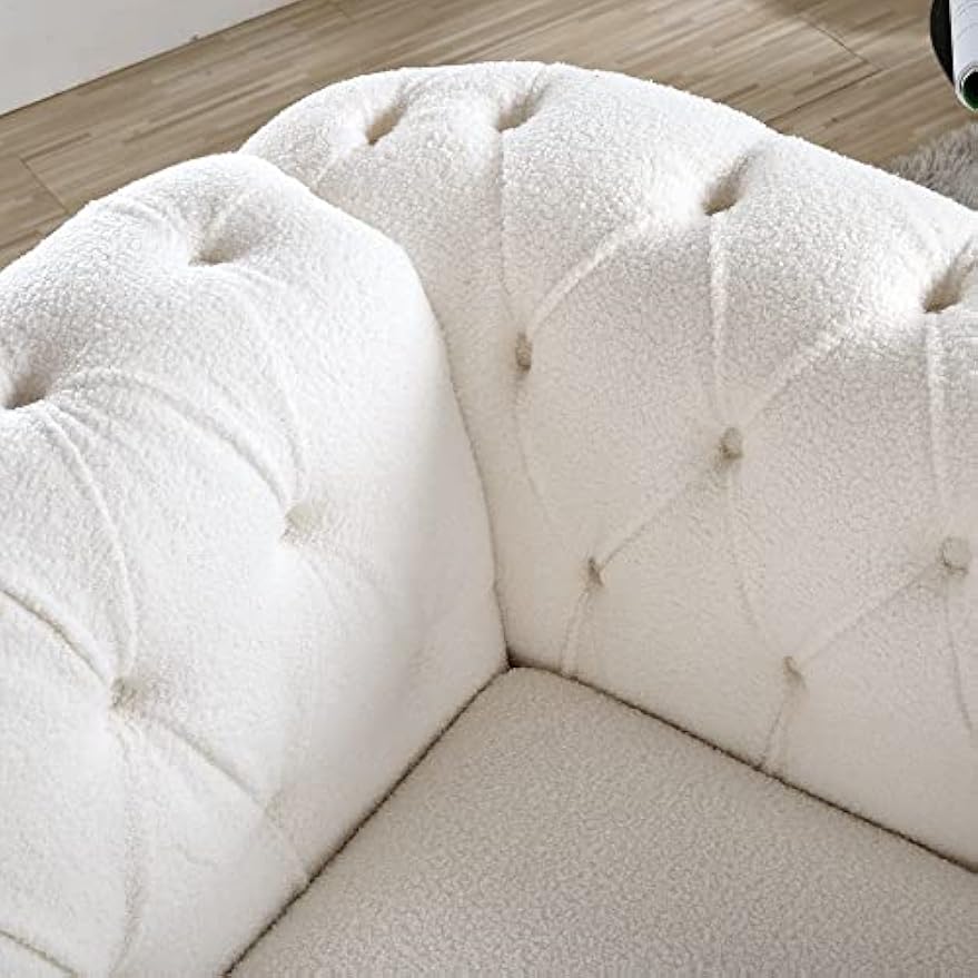 White Chesterfield Chair Single Tufted Sofa Throne Chair Farbic Club Chair Vintage Living Room Furniture Accent Rolled Arm Chairs for Bedroom Apartment, White farbic