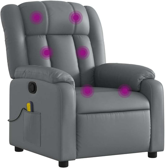 vidaXL Gray Faux Leather Massage Recliner Chair - Manual Recline, Vibration Massage, Side Pocket, Sturdy Frame for Living Room, Lounge