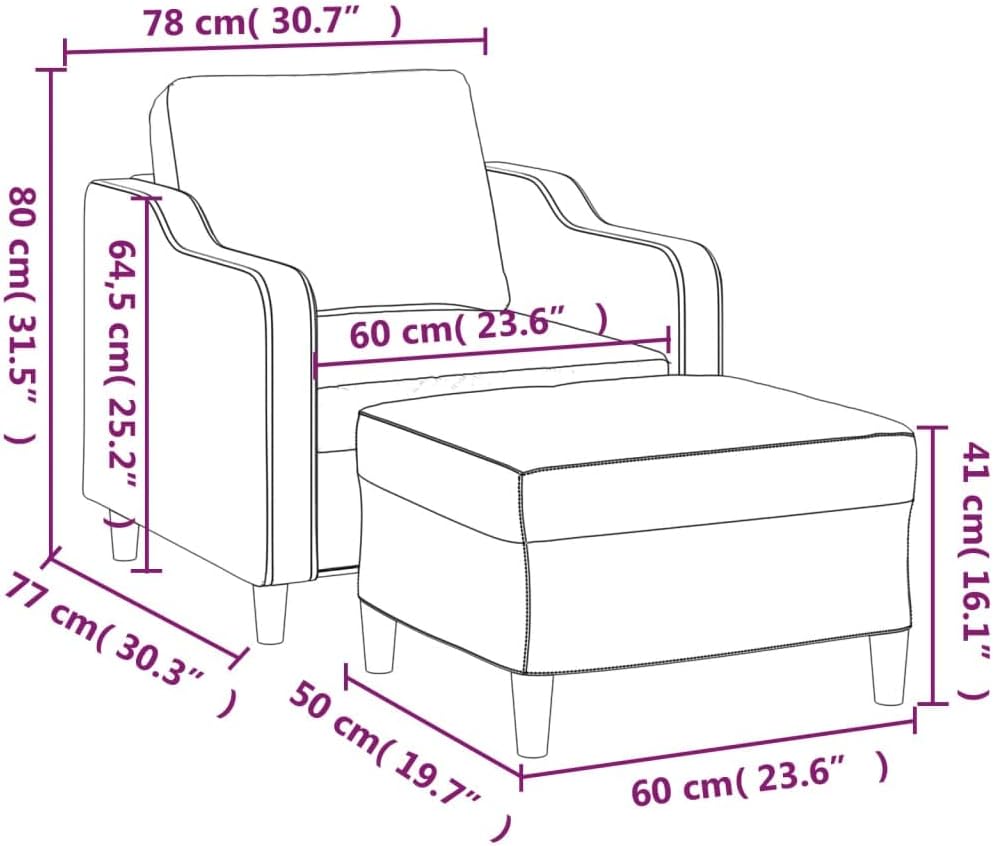 vidaXL Dark Gray Sofa Chair and Footstool Set – 100% Polyester Fabric Lounger – Lounge, Bedroom, Living Room Seating – Modern Design - Easy Assembly