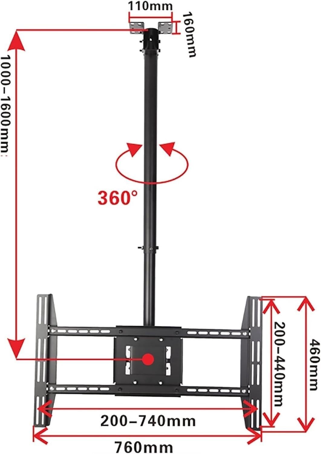 Universal TV Cabinet TV Ceiling Mount Teles Height Adjustable Pole Ceiling TV Mount Swivel Tilt Full Motion for 50 to 80 Inch TVs