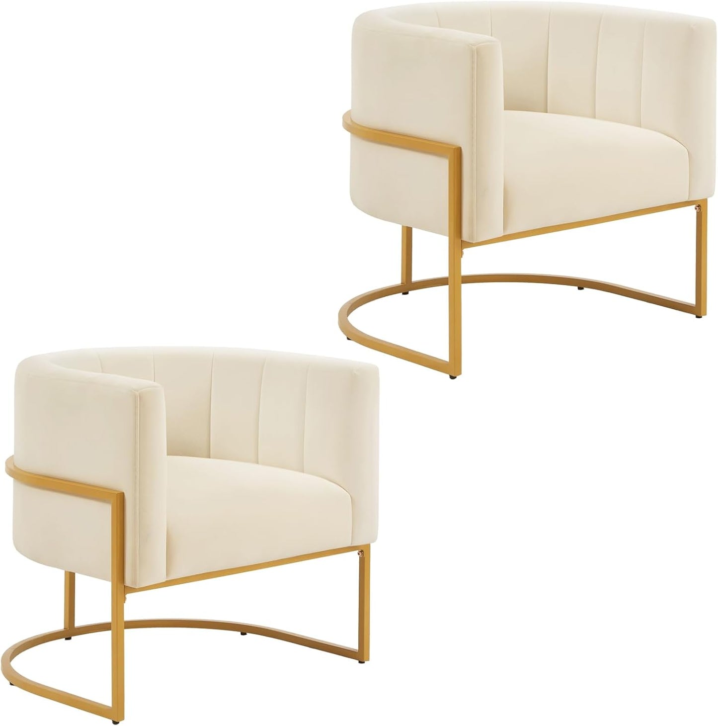 Setawix Velvet Accent Barrel Chairs Set of 2,Upholstered Arm Chairs for Living Room Bedroom,Channel Tufted Club Chair,Mid Century Modern Round Single Sofa Chair with Golden Metal Leg (Black 1 Pair)