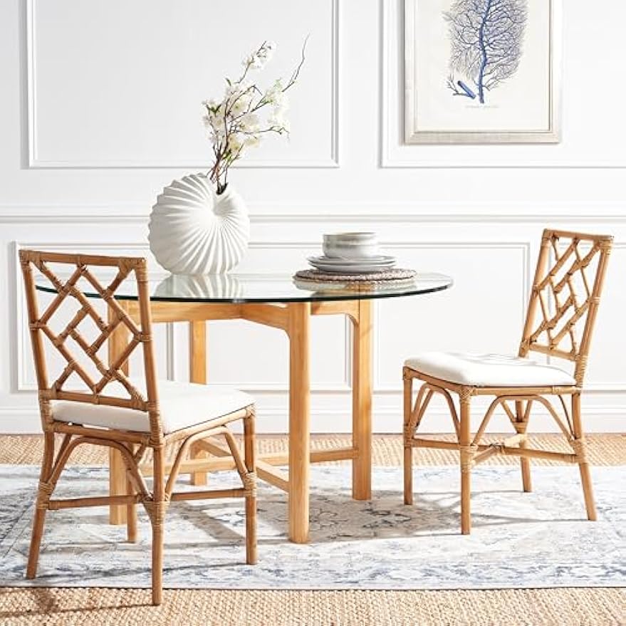 SAFAVIEH Home Collection Bhumi Brown/White Accent Chair with Cushion Set of 2 (Fully Assembled)