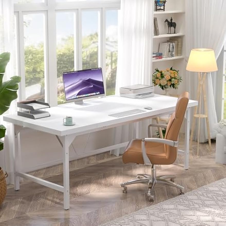 Unikito Large Office Desk, 70.8 x 31.5 Inch Extra Long Executive Computer Desks, Heavy Duty 2 Person Desk, Premium Super Thick Study Writing Table Computer Table for Home Office Workstation, White