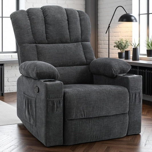 YITAHOME Glider Rocker Recliner Chair with Massage & Heat, 160° Manual Rocking Recliner Chair with USB Ports, Cup Holders & Side Pockets, Fabric Reclining for Elderly, Grey