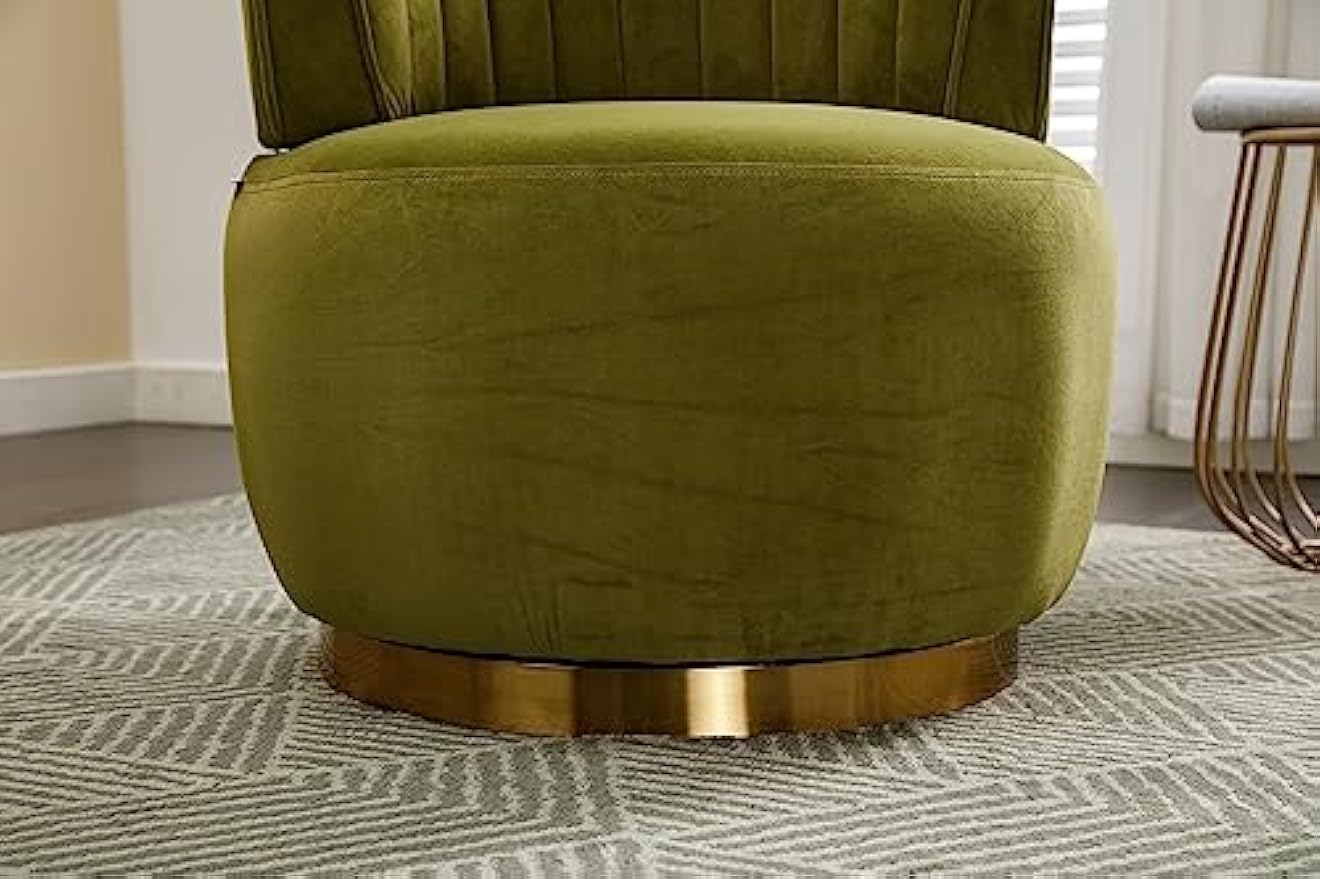TTK Swivel Barrel Chairs for Living Room Set of 2, 360 Degree Comfy Modern Round Chair Velvet Gold Accent Upholstered Armchair Arm Chair Sherpa for Bedroom Club Office Nursery Silla para Sala(Olive)
