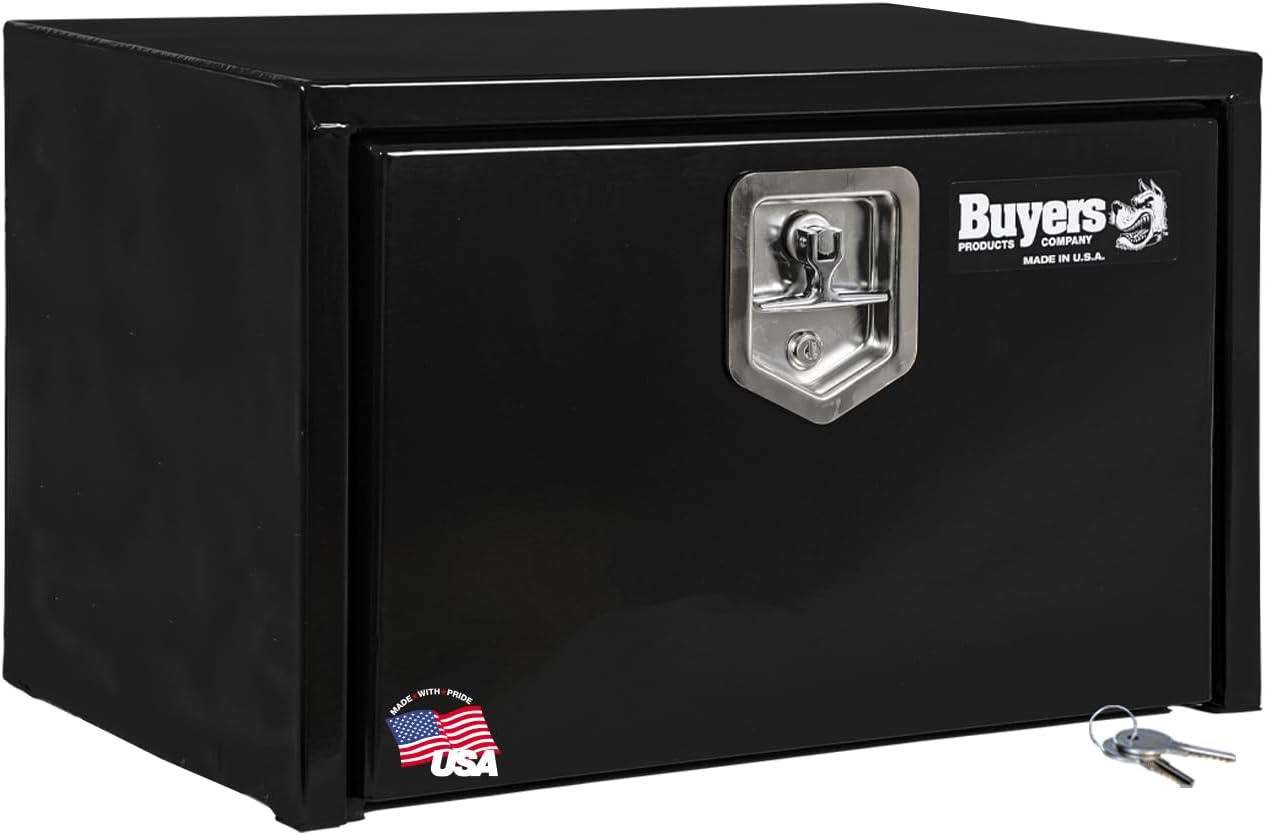 Buyers Products 1702300 Black Steel Underbody Truck Box w/ T-Handle Latch, 18x18x24 Inch, Contractor Toolbox For Organization And Storage, Job Tool Chest