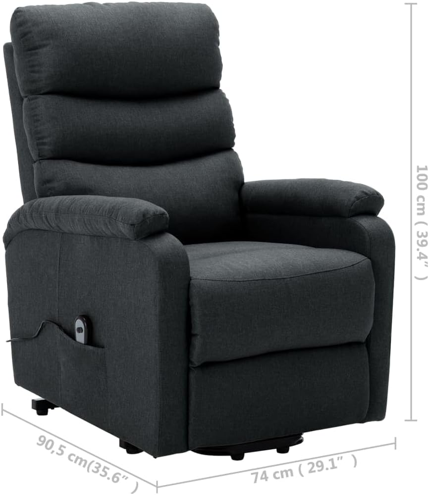 "vidaXL Dark Gray Fabric Stand-Up Chair - Power Lift Recliner with 3 Position Adjustment - Wide Armrests, Durable Construction, Ideal for Elderly, Living Room, Lounge, Bedroom"