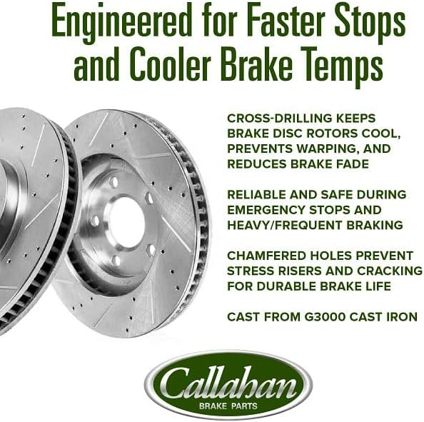 Callahan BRAKE PARTS Brake Kit for 2.0L 2006-2013 Mazda 3 Drilled & Slotted Brake Rotors and Ceramic Brakes Pads Front and Rear 2007 2008 2009 2010 2011 2012 Replacement