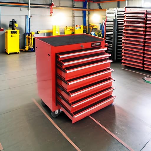 Rolling Tool Chest with 7-Drawer Tool Box with Wheels Multifunctional Tool Cart Mechanic Tool Storage Cabinet for Garage, Warehouse, Workshop, Repair Shop (Red)