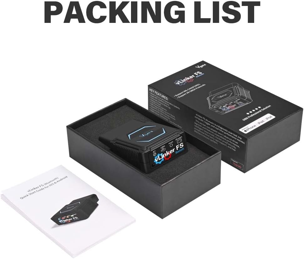 Vgate vLinker FS Bluetooth FORS-can 0BD2 Adapter for-d Fixd Car Diagnostic Tool OBD2 Scanner Bluetooth MS-CAN Work for iOS, Android & Windows, Black