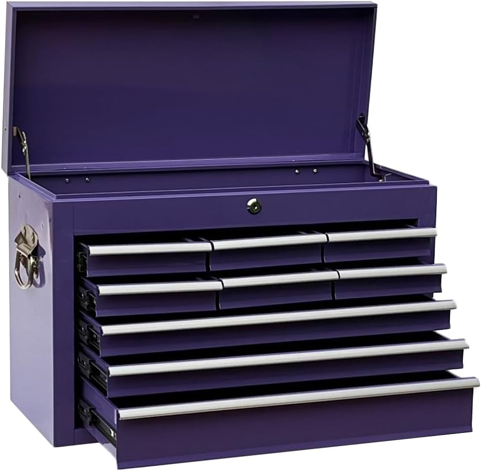 Workington Portable Metal Tool Chest with 9 Drawers, 24" 9-Drawer Tool Chest Cabinet with Ball Bearing Drawer Slides, Steel Tool Storage Box Organizer 4006 Purple