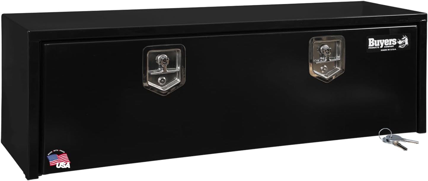 Buyers Products 1702300 Black Steel Underbody Truck Box w/ T-Handle Latch, 18x18x24 Inch, Contractor Toolbox For Organization And Storage, Job Tool Chest