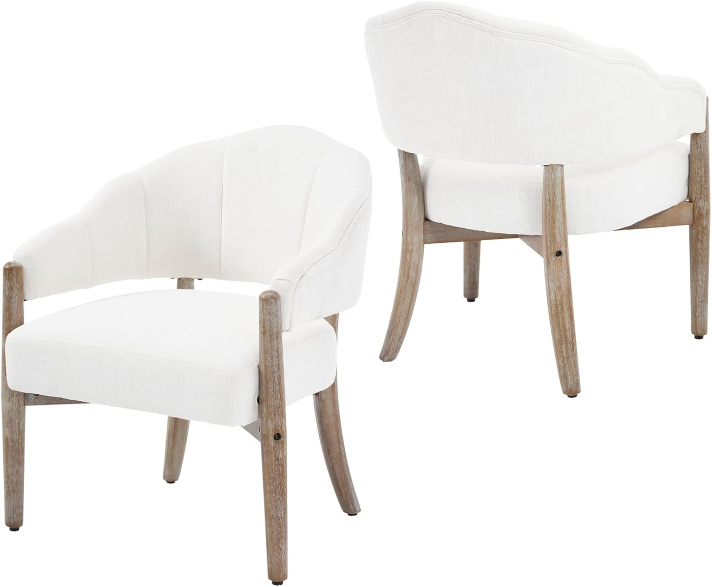 CIMOTA White Accent Chairs Set of 2 Farmhouse Fabric Barrel Chairs Linen Upholstered Armchairs with Wood Legs, 21.5" Wide Comfy Reading Chairs Side Sitting Chairs for Living Room/Bedroom/Makeup