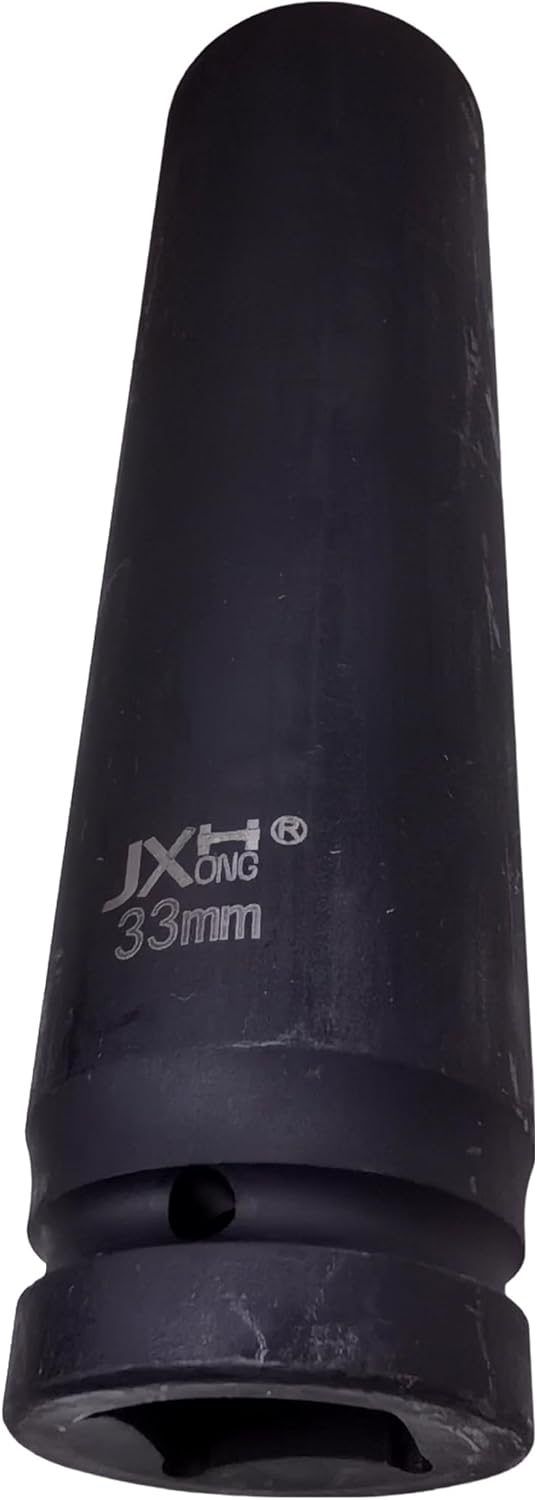 1-Inch Drive 33mm Extra Deep Impact Socket，8-Inch Long，6-Point Metric Truck Wheel Nut Socket, Heat Treated Cr-V Alloy Steel