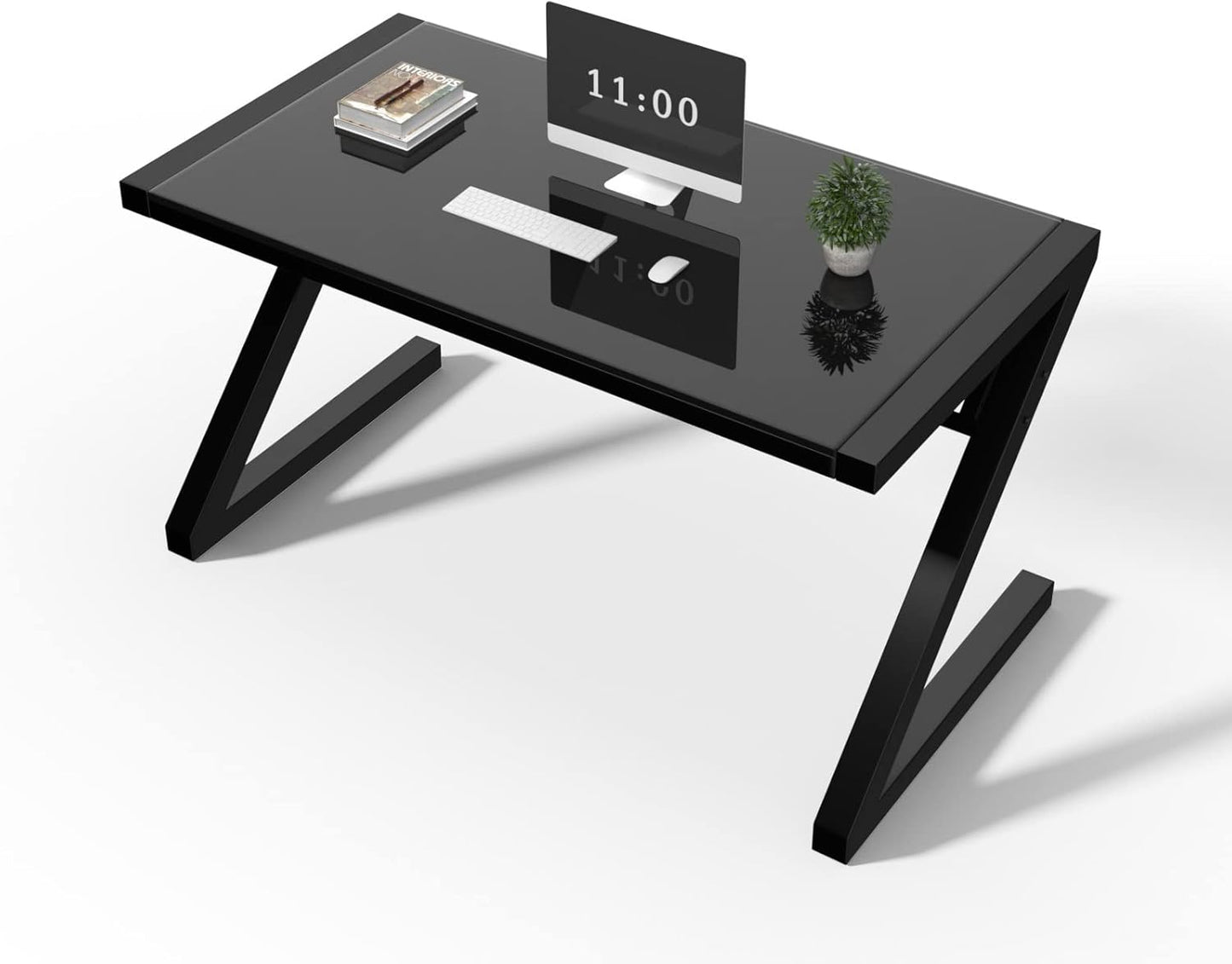 TY ARTS & CULTURE Computer Desk 47.2" Tempered Glass Desk Study Writing Table Personal Workstation Home Office Desk, Modern PC Laptop Desk USB Accessory Attribute Professional Office Desk Black Desk