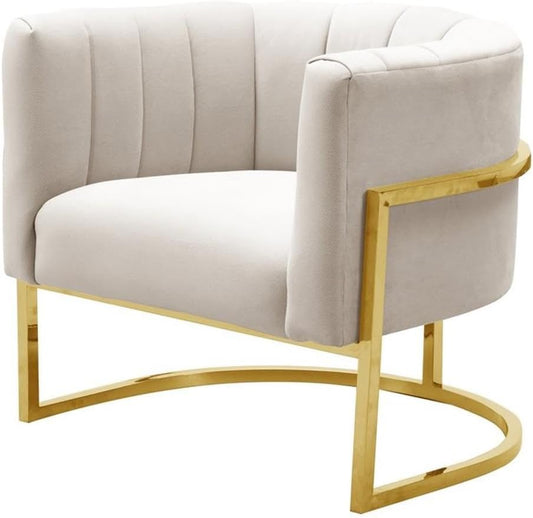 TOV Furniture The Magnolia Collection Modern Living Room Accent Chair, Textured Cream & Gold