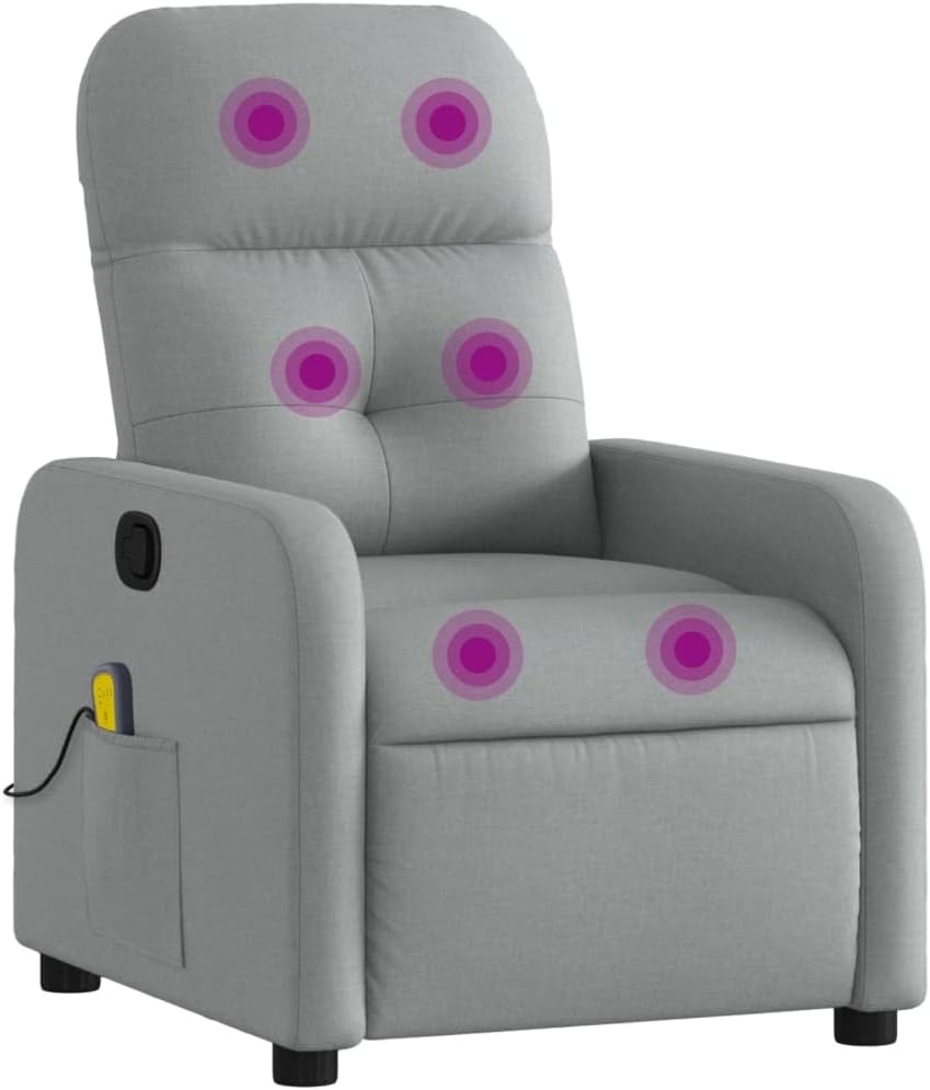 vidaXL Dark Gray Fabric Massage Recliner Chair - Manual Reclining Armchair for Elderly with Vibration Function, Side Pocket, and Comfy Cushioning for Living Room Comfort