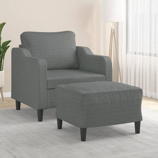 vidaXL Dark Gray Sofa Chair and Footstool Set – 100% Polyester Fabric Lounger – Lounge, Bedroom, Living Room Seating – Modern Design - Easy Assembly