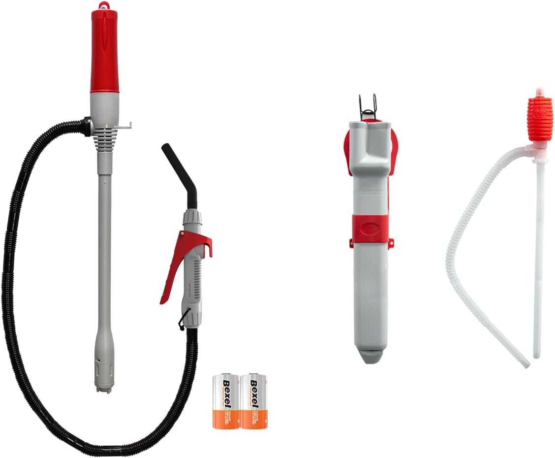 [LITE DELIGHT] Transfer Pump w/Auto-Stop Overfill Protection for Fuel, Water & More, 2.4 GPM, AA Battery Included, Ergonomic Nozzle, Universal & VP Racing Can Adapters, 51” Hose, PLUS a Manual Siphon