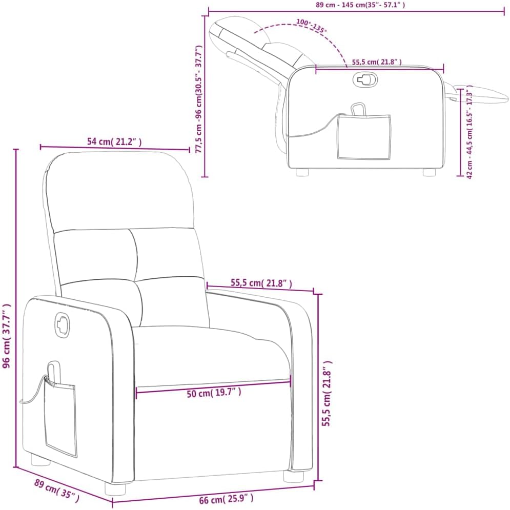 vidaXL Dark Gray Fabric Massage Recliner Chair - Manual Reclining Armchair for Elderly with Vibration Function, Side Pocket, and Comfy Cushioning for Living Room Comfort