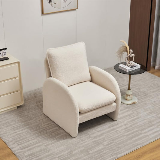 Accent Chair, Accent Chairs for Living Room with Backrest & Armrest, Upholstered Living Room Chair in Lamb Fabric, Comfy Armchair Reading Chair for Bedroom, Small Space, Office, Reading Room, Beige