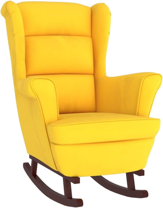 vidaXL Yellow Velvet Rocking Chair with Solid Rubber Wood Legs - Comfortable Seating for Living Room, Lounge Area