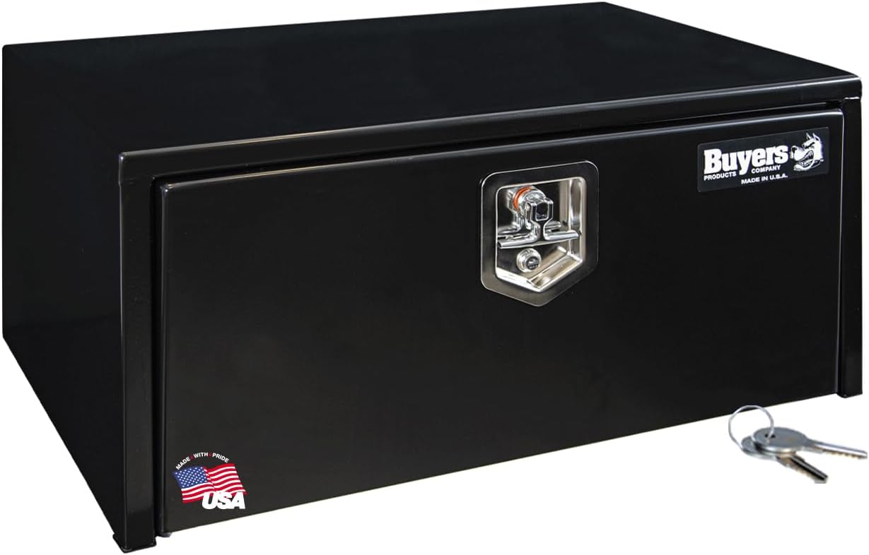 Buyers Products 1702300 Black Steel Underbody Truck Box w/ T-Handle Latch, 18x18x24 Inch, Contractor Toolbox For Organization And Storage, Job Tool Chest