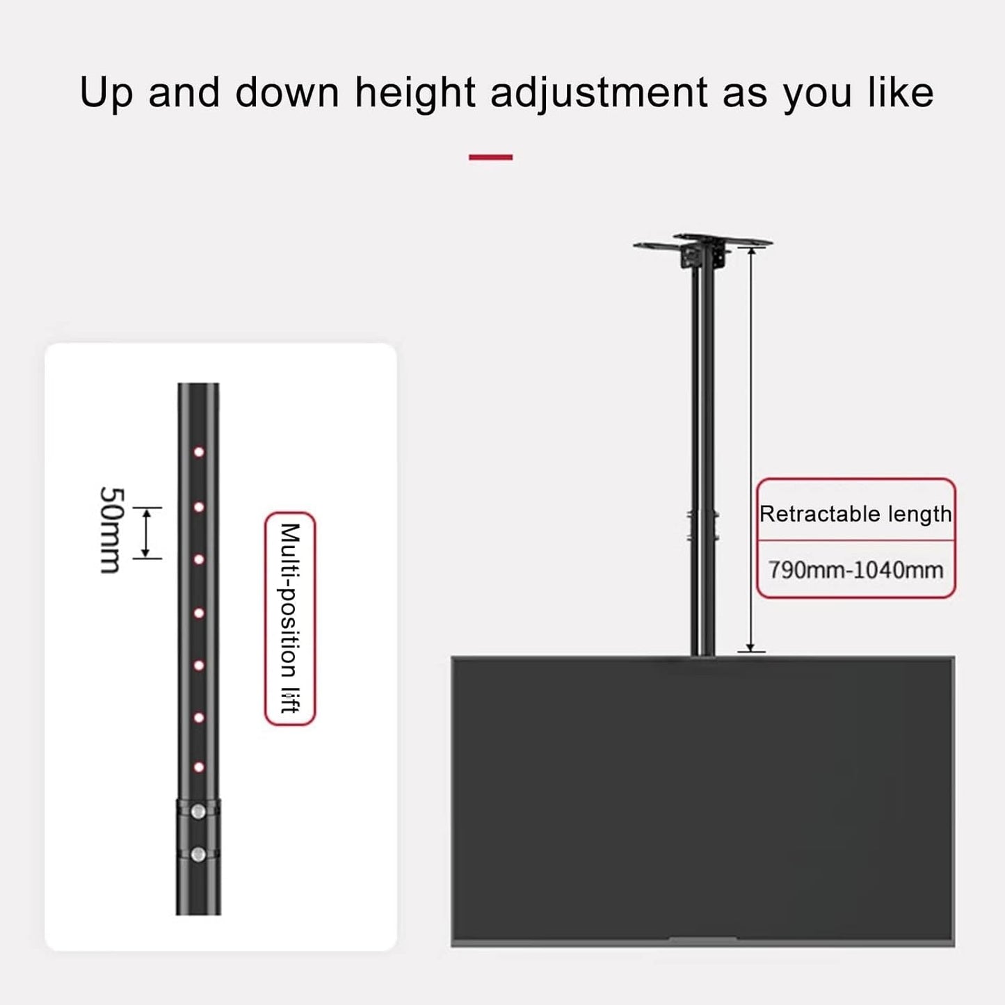 360 Deg Rotation Tilt Swivel TV Mount, Ceiling TV Mount, Fits 26-60 Inch TVs, VESA Max 400x400mm, Load 50Kg/110Lbs(4M)