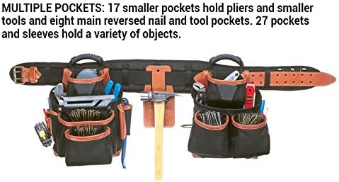 CLC Custom LeatherCraft 51452 4 Piece Top Of The Line Pro Framer's Tool Belt, Black,brown, 29"–46"