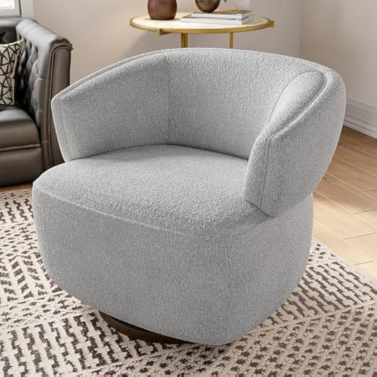 Swivel Barrel Chair, Oversized Accent Chair for Living Room，Lounge Sofa Chair with 360-Degree Base, Upholstered Reading Chair, Modern Round Club Chair for Bedroom, Office, Grey