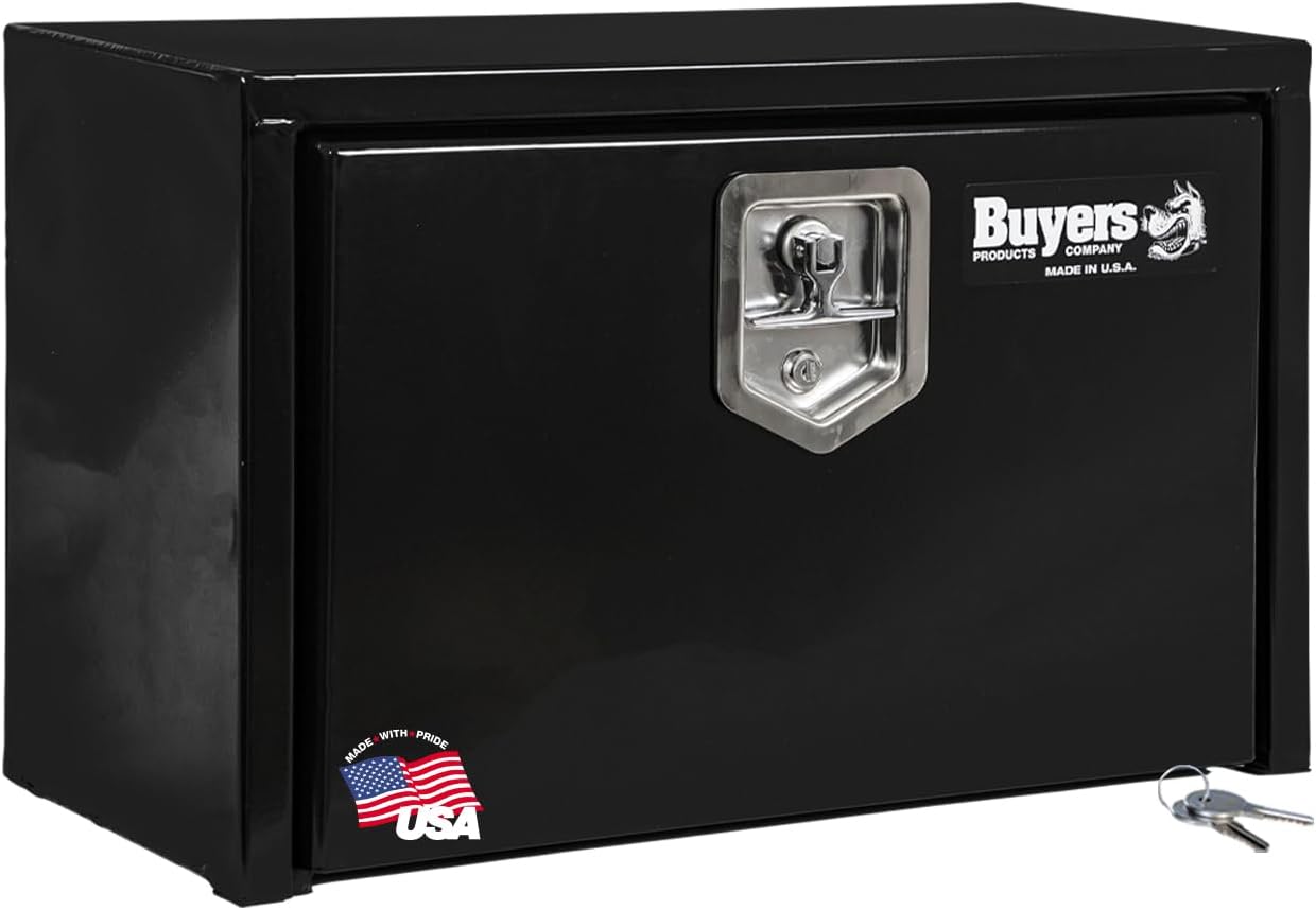 Buyers Products 1702300 Black Steel Underbody Truck Box w/ T-Handle Latch, 18x18x24 Inch, Contractor Toolbox For Organization And Storage, Job Tool Chest