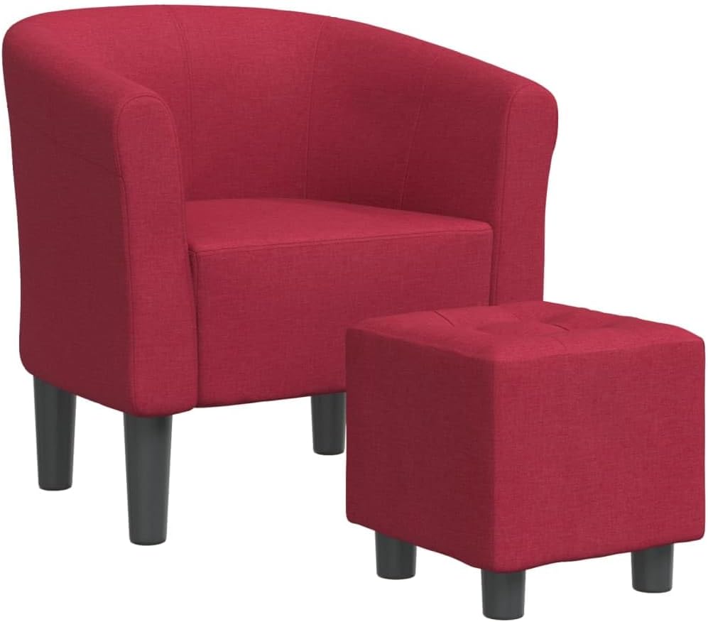Tub Chair with Footstool Wine Red Fabric,Exquisite Tub Chair with Footstool for Comfort and Style in Any Room Living Room Chairs