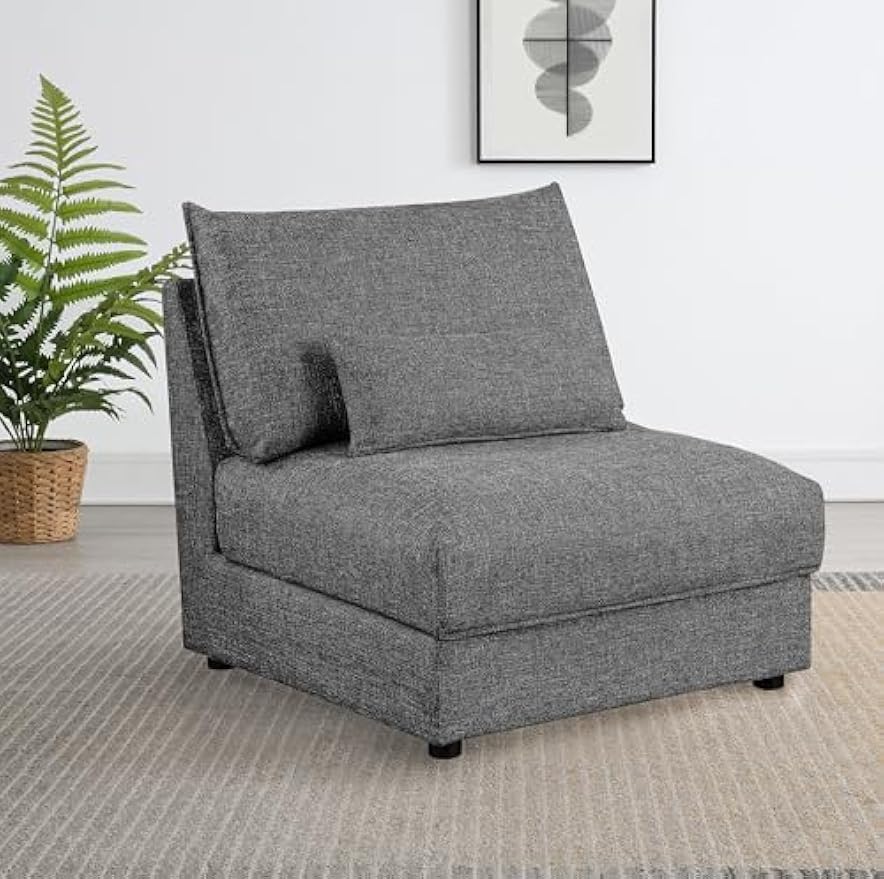 Coaster Home Furnishings - Sasha - Upholstered Armless Accent Chair with Foam Cushion and Wooden Base - Living Room - Barely Black - 551681