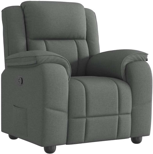vidaXL Recliner Chair - Dark Gray Fabric Armchair with 135° Manual Reclining Function, Thickly Padded Comfort, Stable Wood and Metal Frame, Side Pocket for Essentials - Ideal for Living Room/Offic...