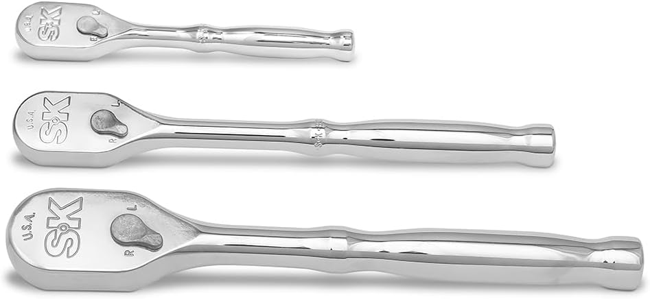 SK Tools USA 1/4", 3/8" & 1/2" Drive, 3 Piece LP90 Teardrop Ratchet Set | 80240