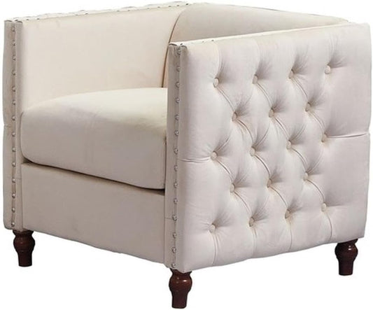 Avin Velvet Nail Head Livingroom Chair in Beige