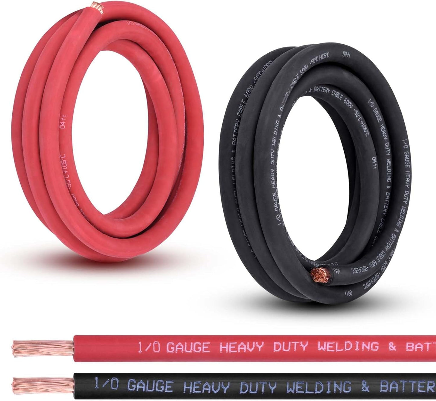 2 Gauge Battery Cable, 10FT Red + 10FT Black 2 AWG Pure Copper Wire Welding Cable, for Automotive, Battery, Solar and Generator, Standard USA OFC Wire