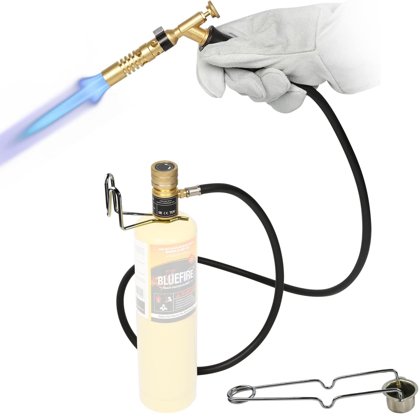 BLUEFIRE MRAS-8210 Jumbo Turbo Flame 5' Hose Propane Gas Welding Torch Kit with MAPP Gas Great High Intensity Nozzle Head Fuel by MAP Pro for Soldering Brazing Large Diameter Copper Pipe