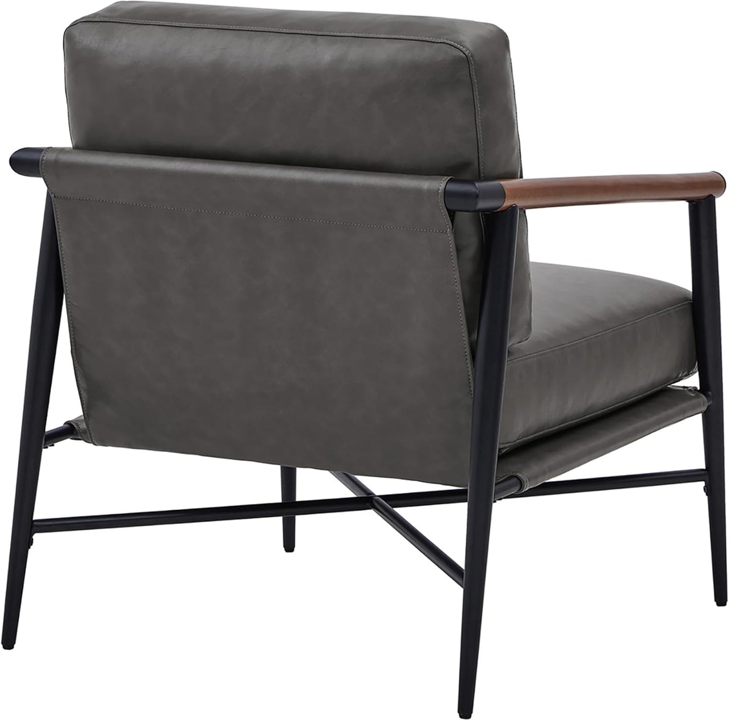 Watson & Whitely Mid Century Modern Accent Chair Set of 2, Faux Leather Armchair Comfy Upholstered Lounge Reading Chair for Living Room Bedroom Cafe Waiting Room, Dark Grey