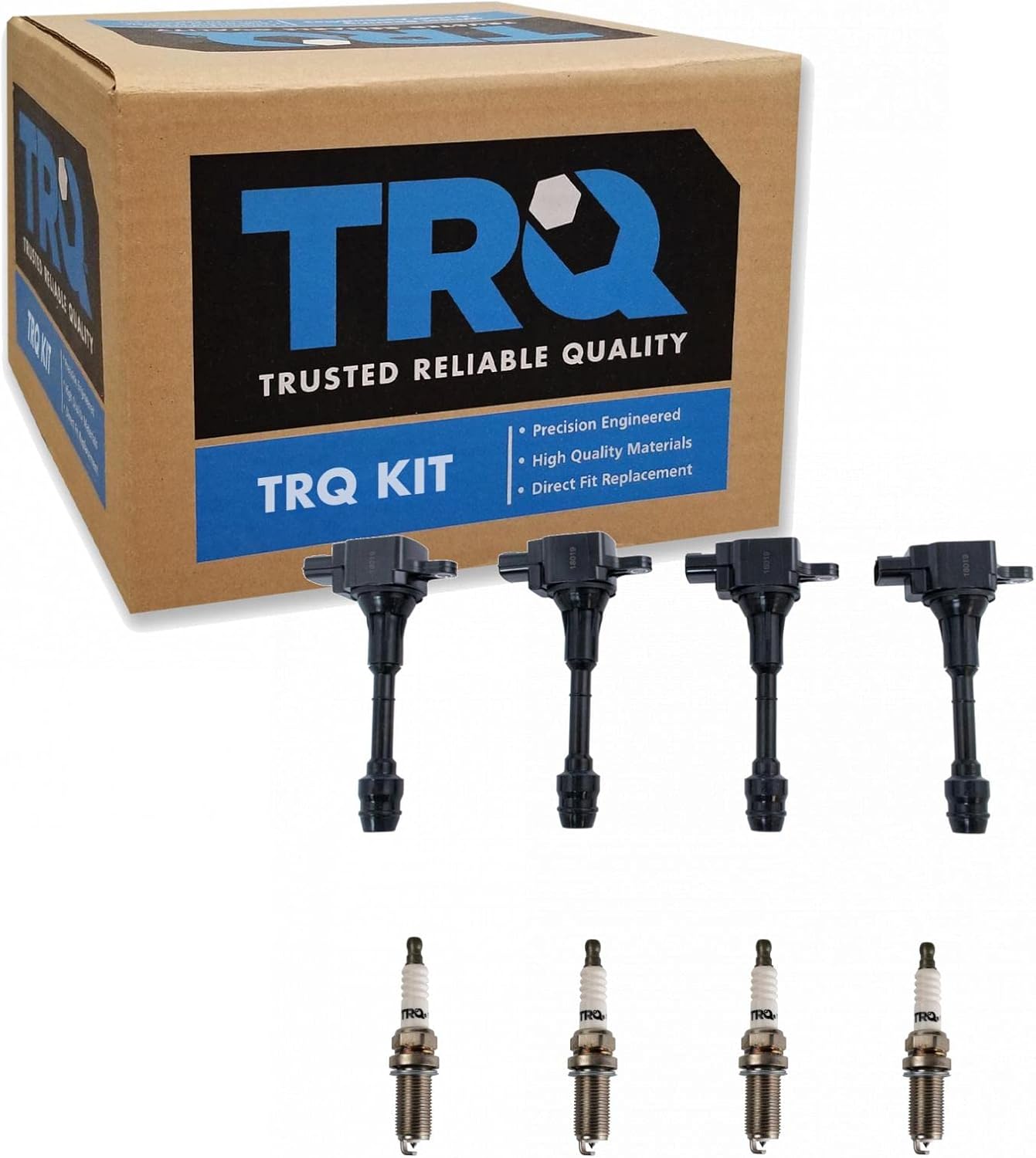 TRQ Ignition Kit Ignition Coil Set Spark Plugs Compatible with 2007-2011 Hyundai Accent 2009-2011 Kia Rio Rio5