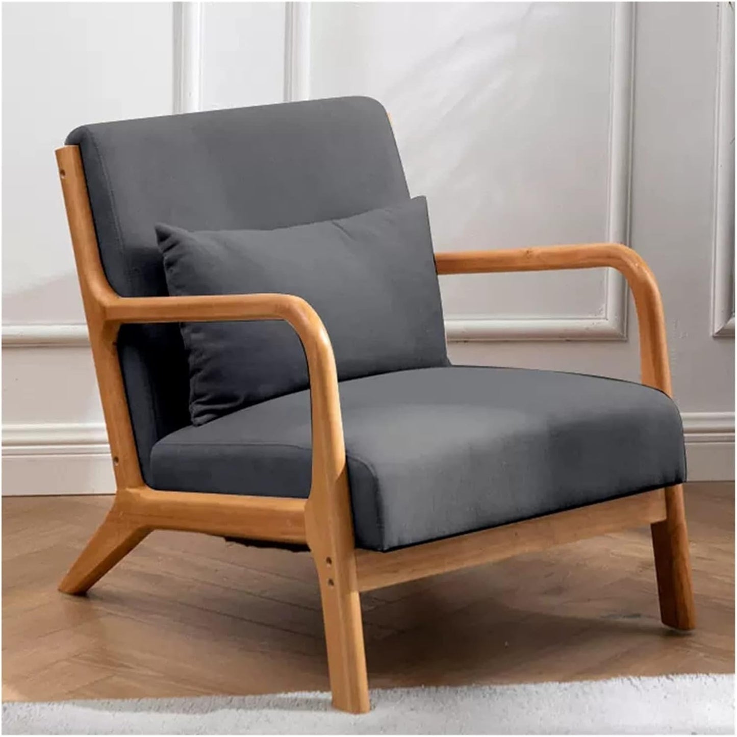 BTZHY Recliner Chair,Leisure Chair Solid Wood Armrest Accent Chair Fabric Upholstered Wooden Lounge Chair Modern Living Room Chairs Arm Chair Reading Chair Comfy Linen Fabric Bedroom Chair