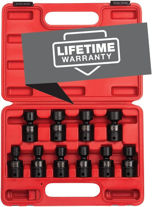 SUNEX TOOLS 3657, 3/8 Inch Drive Universal Impact Socket Set, 10-Piece, Metric, 10mm - 19mm, Cr-Mo Alloy Steel, Radius Corner Design, Dual Size Markings, Heavy Duty Storage Case, Meets ANSI Standards