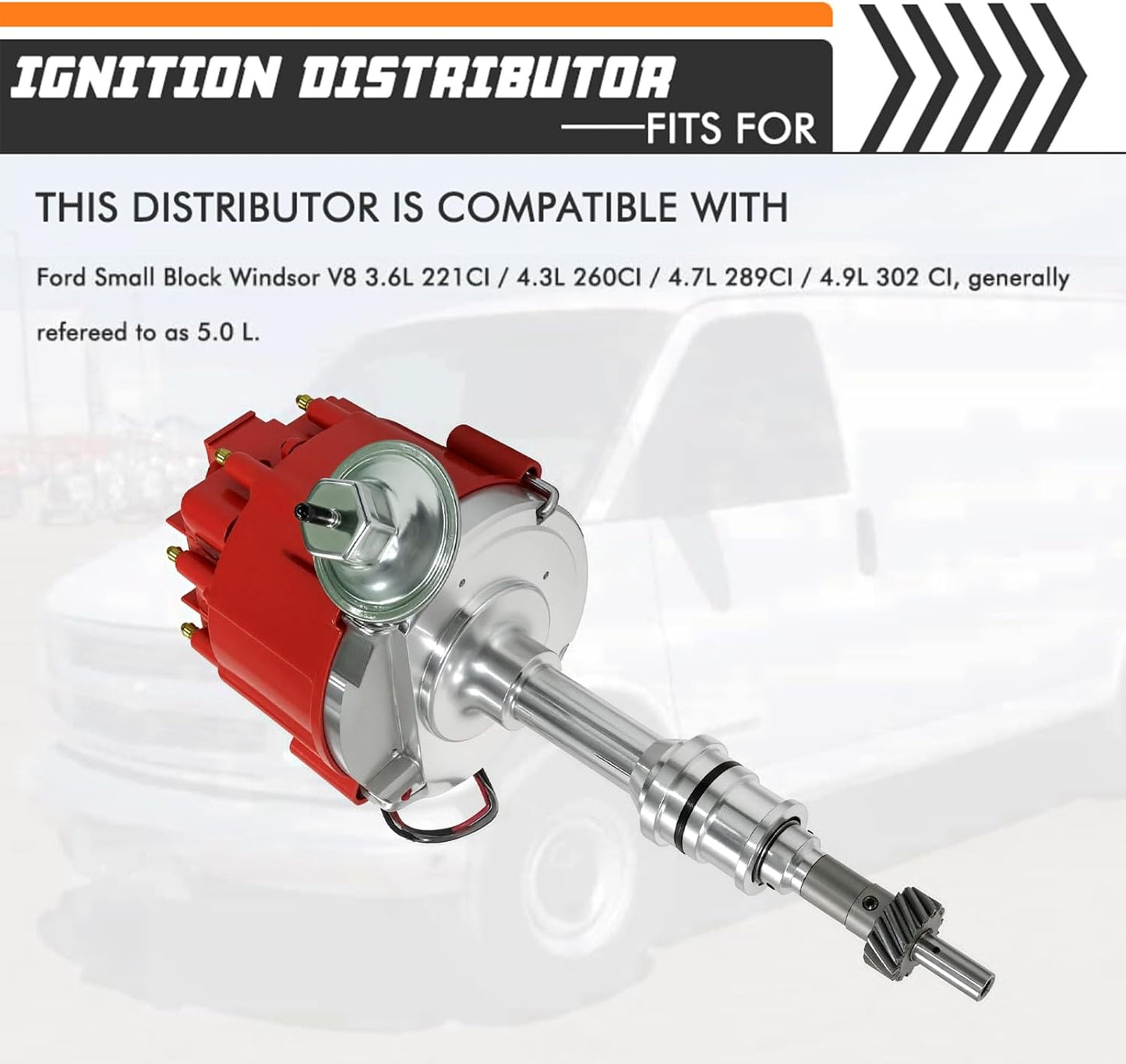 Complete Ignition Distributor Replacement For SBF Small Block Ford 260 289 302 5.0 Ignition HEI Distributor with 65K Volt Coil 1030213 PE330U Red Cap