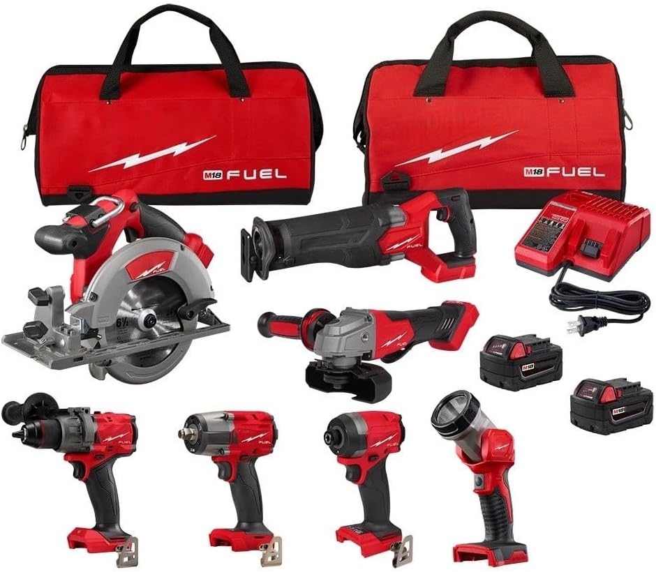 7 Tool 3697-27 for Milwaukee M18 FUEL Cordless Combo Kit 2904-20 Hammer Drill/Driver 2953-20 1/4" Hex Impact Driver 2821-20 Recip Saw 2730-20 Circular Saw 2880-20 Grinder Paddle 2962-20 Impact Wrench