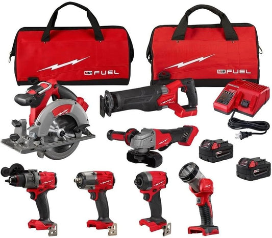 7 Tool 3697-27 for Milwaukee M18 FUEL Cordless Combo Kit 2904-20 Hammer Drill/Driver 2953-20 1/4" Hex Impact Driver 2821-20 Recip Saw 2730-20 Circular Saw 2880-20 Grinder Paddle 2962-20 Impact Wrench
