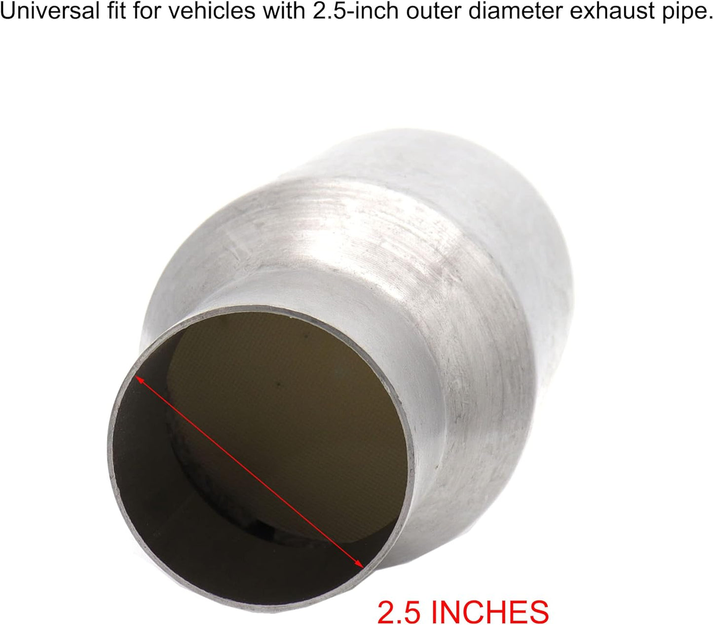 2.5 Inch Inlet Outlet Catalytic Converter Universal High Flow Front Catalytic Converter Direct Replacement with O2 Port (EPA Compliant), Stainless Steel, 2 Pcs
