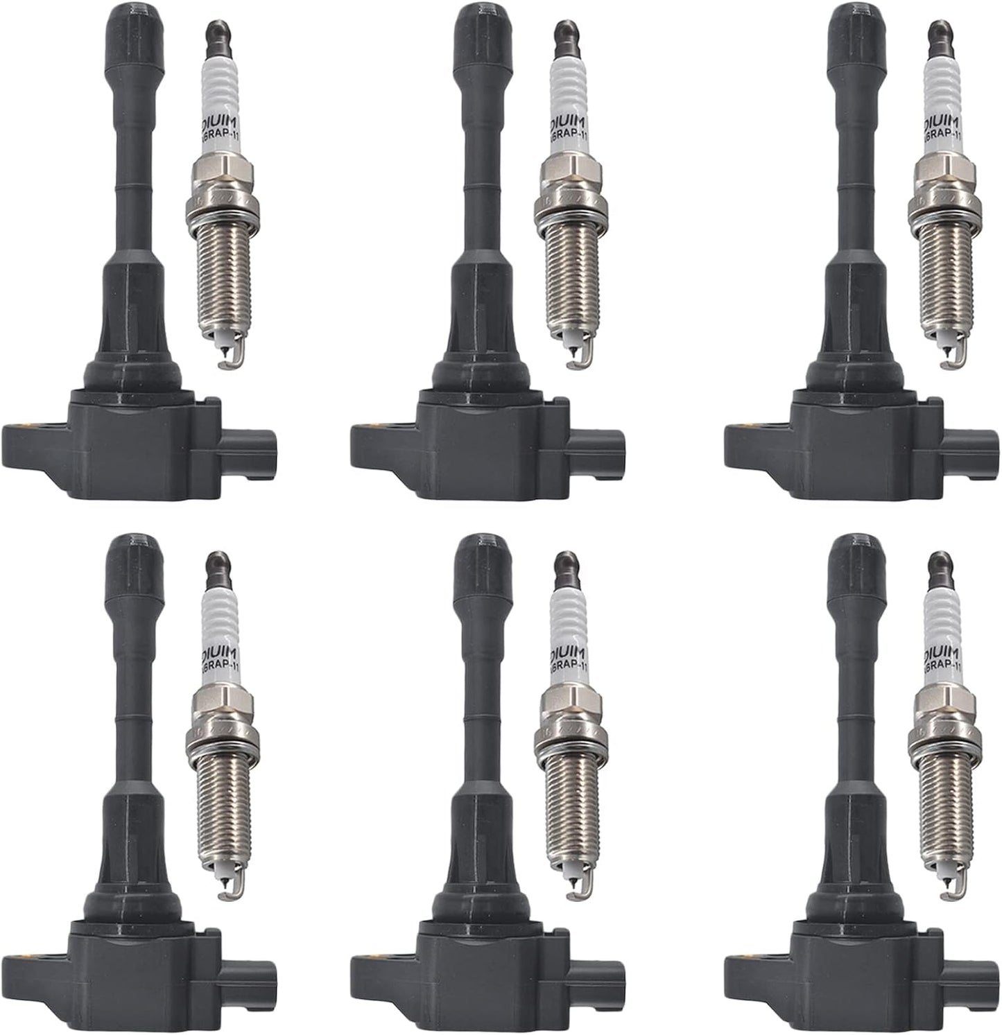 Set of 6 Iridium Spark Plug and 6 Ignition Coil Pack Compatible with Nissan Infiniti Maxima Murano Pathfinder Quest Altima Q50 QX60 FX35 370Z Q70 G37 QX50 QX70 V6 Replacement for UF550