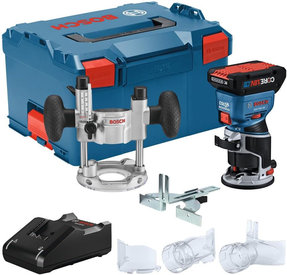 BOSCH GKF18V-25N 18V Brushless Colt™ Palm Router | Cordless Power and Precision for Woodworking Projects - Includes Dust Extraction System and Variable Speed Control (Bare Tool)